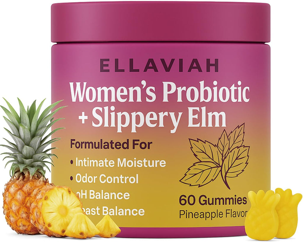 Women’s Probiotic + Slippery Elm Gummies – Pineapple Flavor | Supports Intimate Balance, pH & Healthy Flora | 60 Gummies