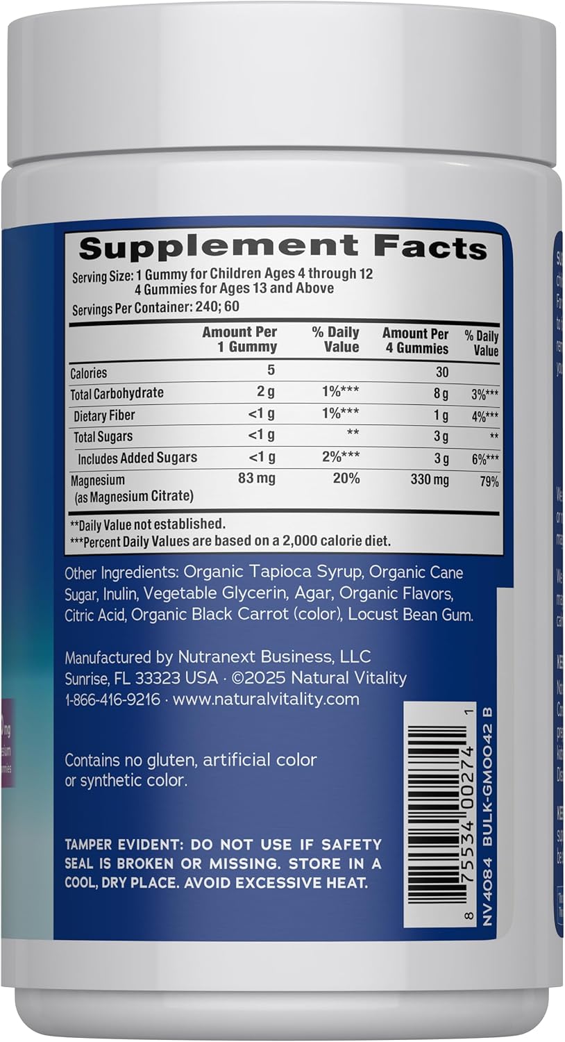 Natural Vitality Calm Magnesium Gummies | 330mg Per Serving | Raspberry Lemon Flavored Supplement | Gluten-Free & Vegan | 240 Count
