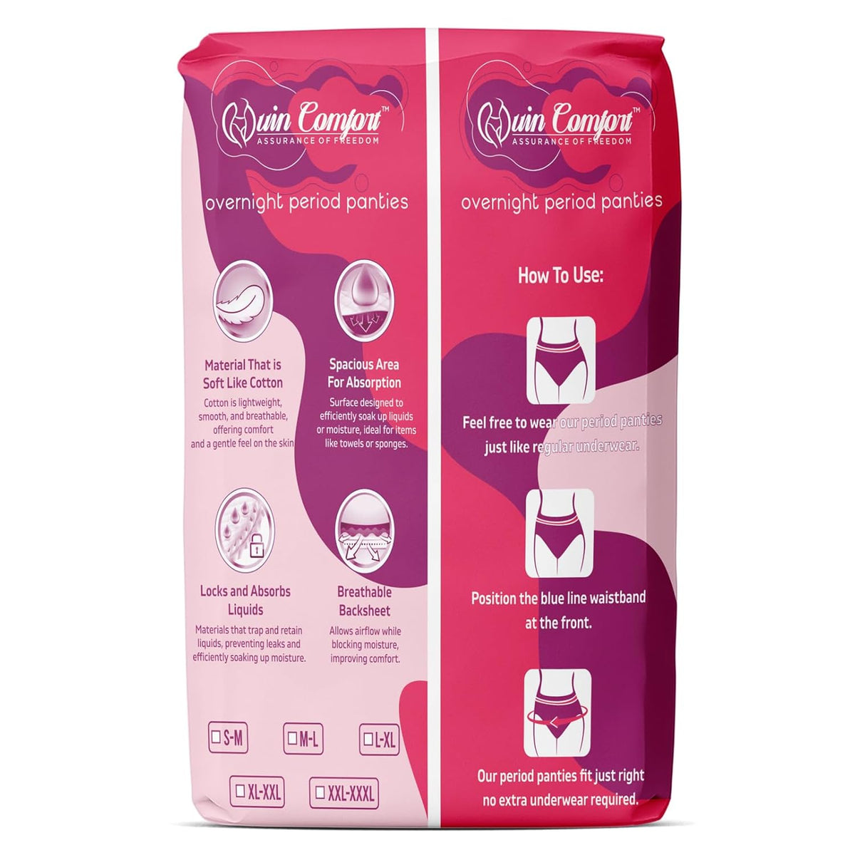 Quin Comfort Period Panty For Girls & Women, (XXL-XXXL), 20 Pcs, 12 Hrs Protection | Super Absorbent 360° Coverage | "Leak-proof" For Heavy Flow, Maternity Delivery Pads, Postpartum & Overnight Protection, Disposable Panty