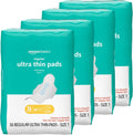 Amazon Basics Regular Absorbency Feminine Pads for Women, Ultra Thin with Flexi-Wings, Unscented, Size 1, Absorbent, 144 Count (4 Packs of 36) (Previously Solimo)