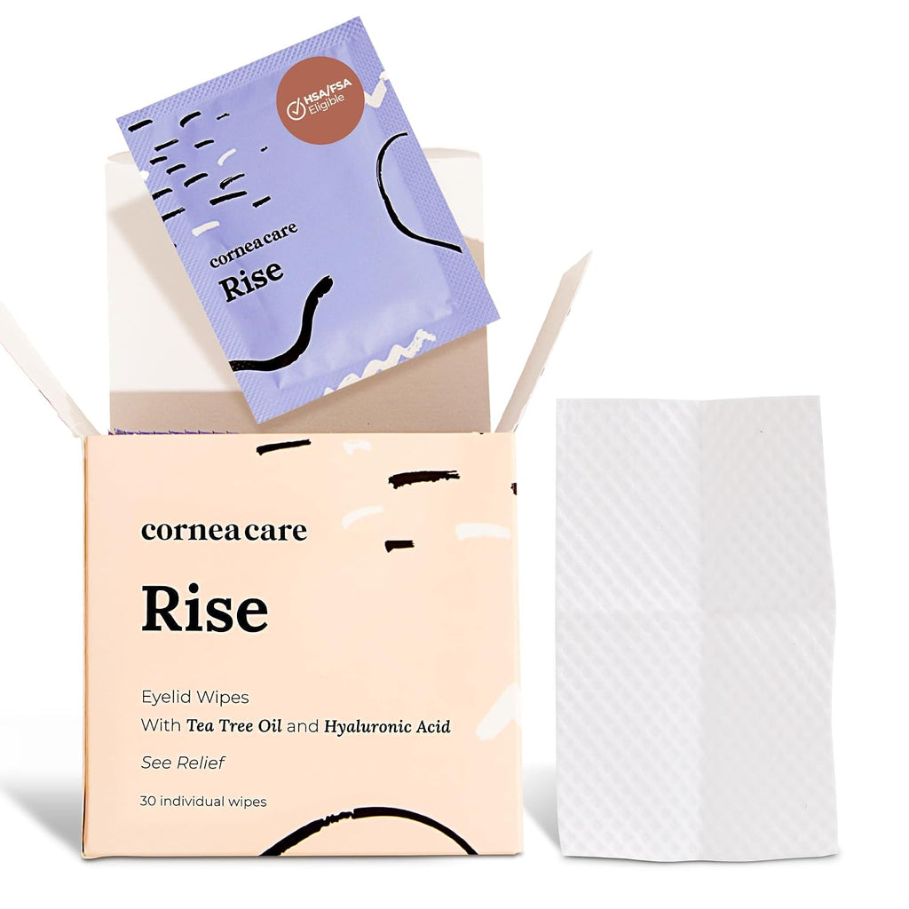 CorneaCare Rise Eyelid Wipes with Tea Tree Oil & Hyaluronic Acid | 30 Count | Eye Wipes with Tea Tree Oil & Hyaluronic Acid | Relieves Redness, Irritation | Demodex Mites Treatment & Eyelid Cleaning