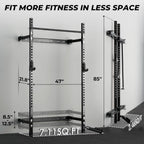Mikolo 2" x 2" Folding Wall Mounted Squat Rack, 1000 Pounds Capacity Power Rack with Pull Up Bar, J Hooks and Other Attachments, Space-Saving Home Gym