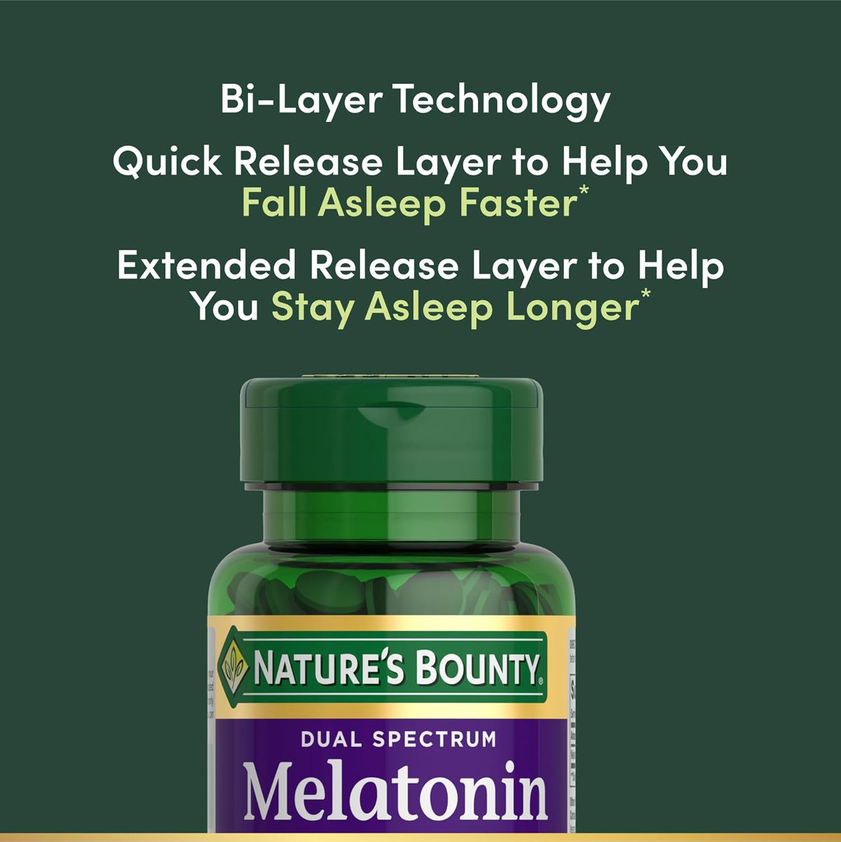 Nature's Bounty Melatonin 5mg Dual Spectrum, 60 Bi-Layer Tablets | 100% Drug Free Sleep Supplement, Quick Release and Extended Release, Promotes Relaxation and Sleep Health