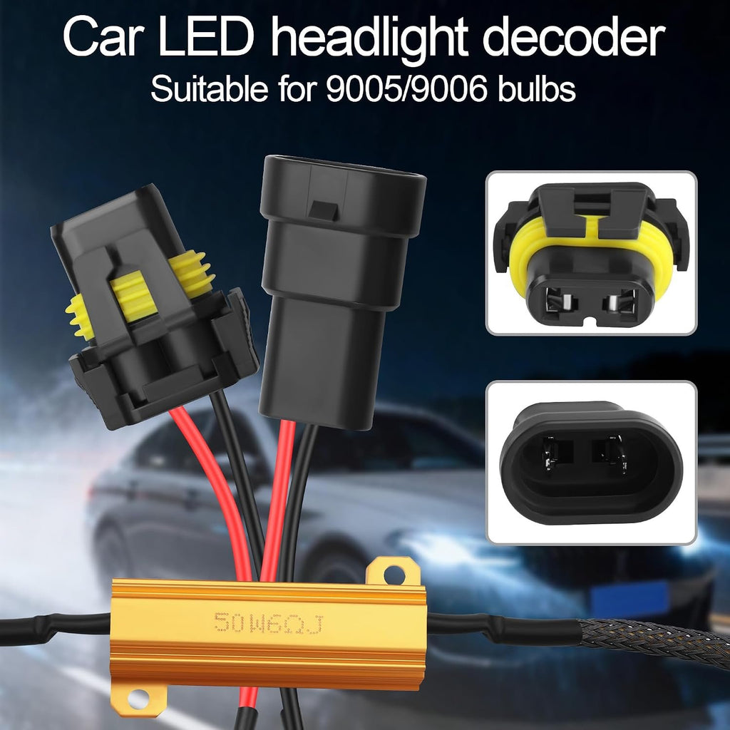 Car LED Headlight Decoders​LED Load Resistors,50W 6Ohm for 9005/9006 Bulbs Canbus Decoder Anti Flicker,Error Codes,Random Shutdown,IP67 Waterproof 4PCS (Suitable for 9005/9006 Bulbs)
