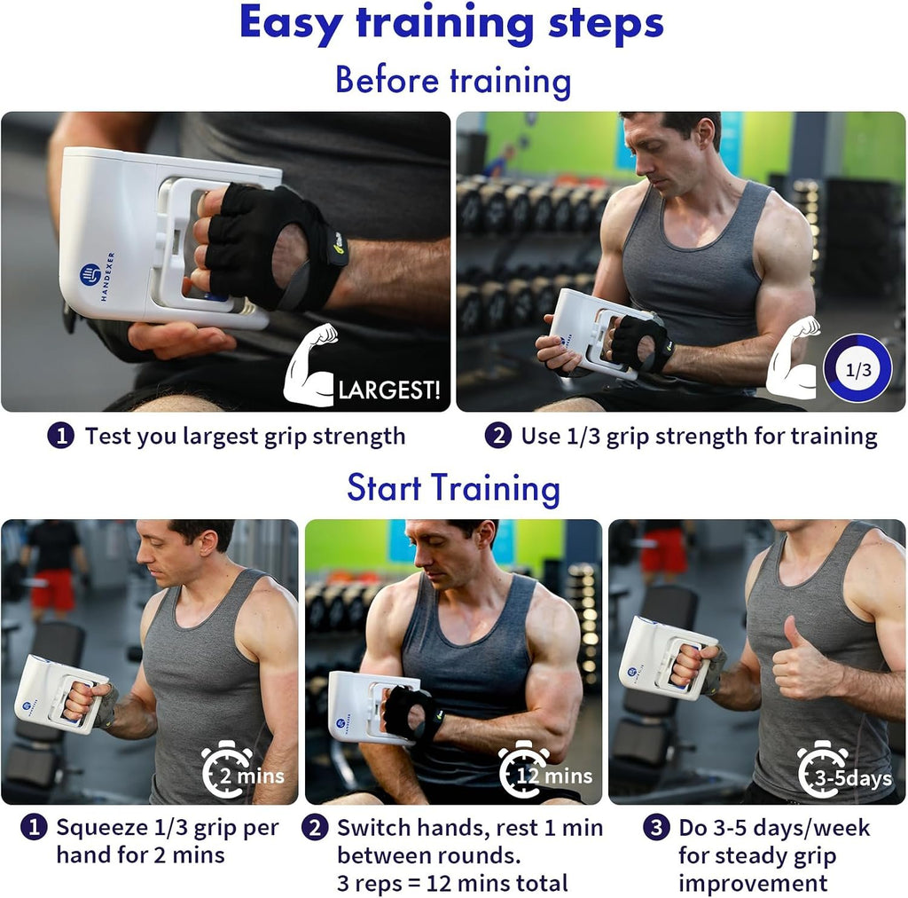 Digital Grip Strength Tester, 265 lb Hand Dynamometer, White | 265 lb Capacity; 0.2 lb Accuracy; Backlit LCD; Adjustable Grip; FDA Registered; 2-Year Warranty
