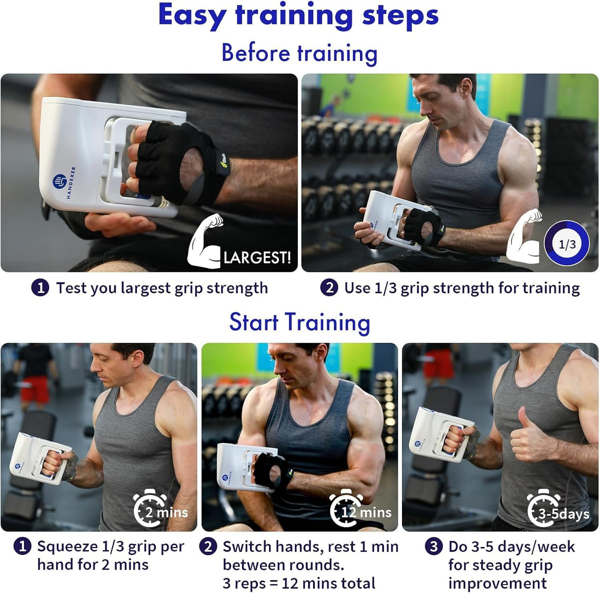 Digital Grip Strength Tester, 265 lb Hand Dynamometer, White | 265 lb Capacity; 0.2 lb Accuracy; Backlit LCD; Adjustable Grip; FDA Registered; 2-Year Warranty