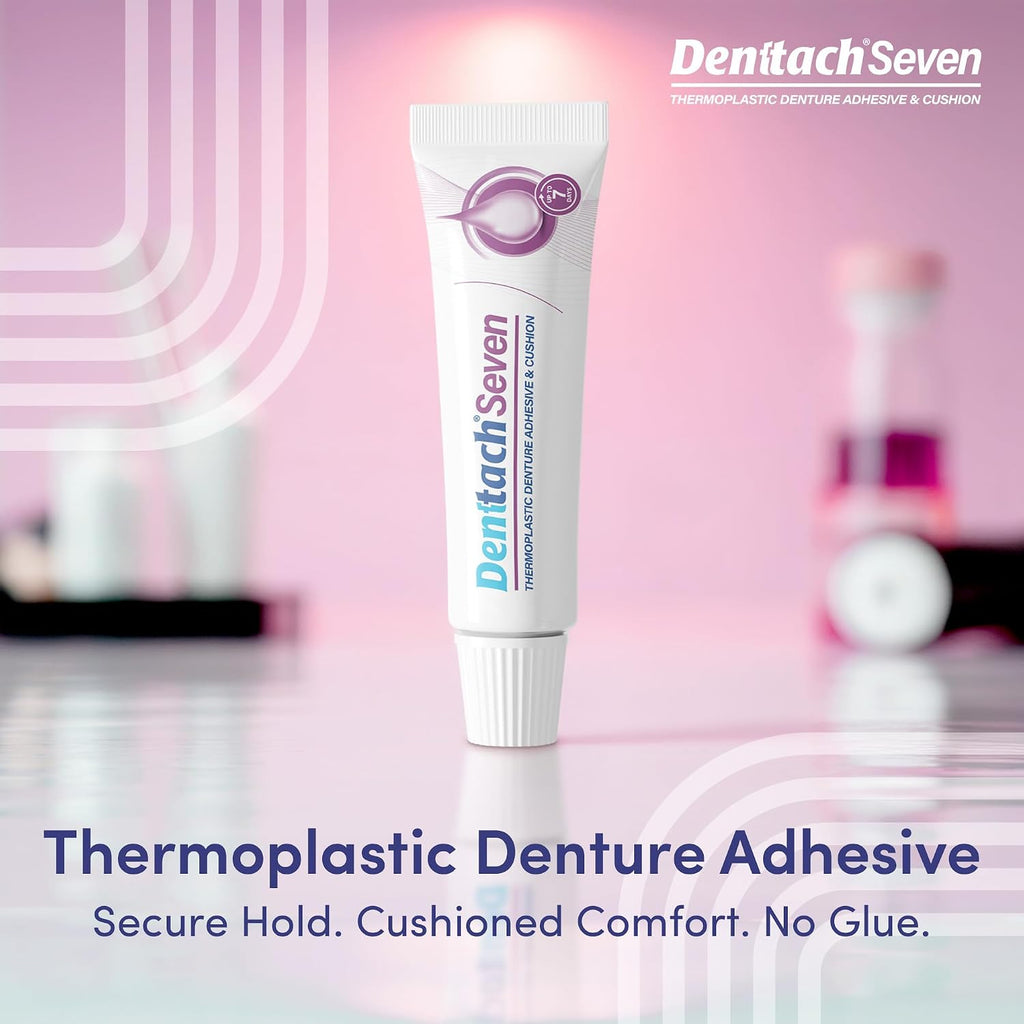 Denttach Seven Denture Adhesive, Thermoplastic Denture Adhesive Up to 7 Days, Extra Strong Waterproof, Secure Denture Grip & Cushion, Refit, Reliner for Upper & Lower Dentures, Comfortable, Zinc Free