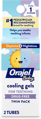 Orajel Baby Daytime & Nighttime Cooling Gels for Teething, Drug - Free, #1 Pediatrician Recommended Brand for Teething*, Two 0.18oz Tubes | Drug-Free, Soothes Teething Infants, Safe for Babies Age 0+, #1 Pediatrician Recommended Brand for Teething