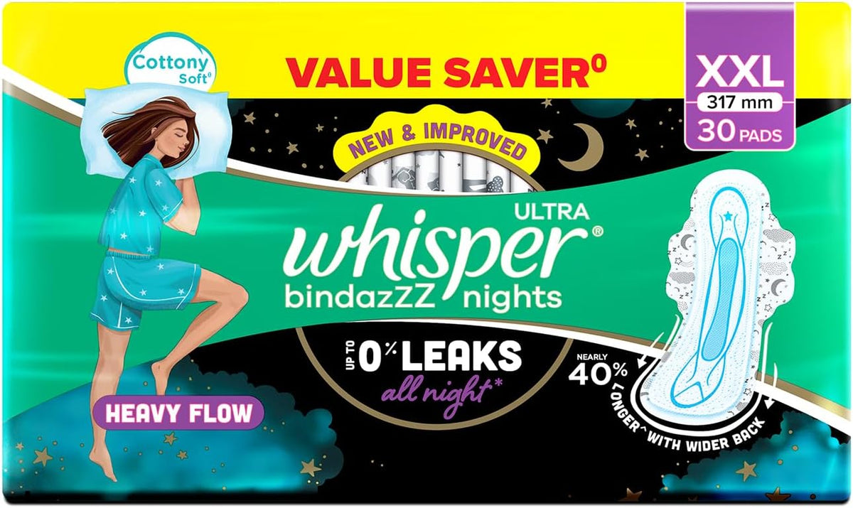 Whisper Ultra Overnight Sanitary Pads with Wings - 30 Pieces (XL Plus)