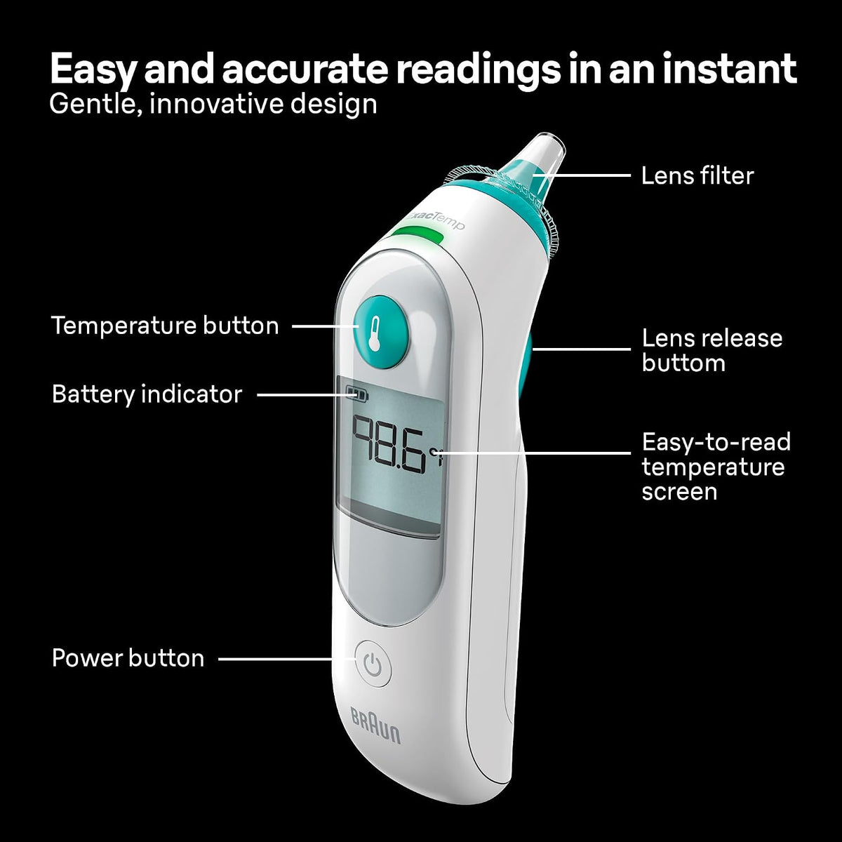 Braun ThermoScan 5 Digital Display Ear Thermometer | Baby and Infant Thermometer with ExacTemp Stability Indicator for Professional Accuracy, Recommended by Pediatricians