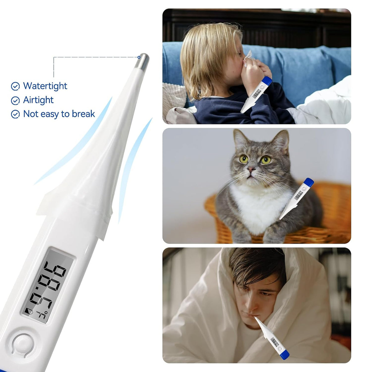 Berrcom Disposable Digital Thermometers Probe Covers Set of 100 Oral Rectal Thermometer Probe Cover Universal Thermometers Sleeves for Adult and Kids