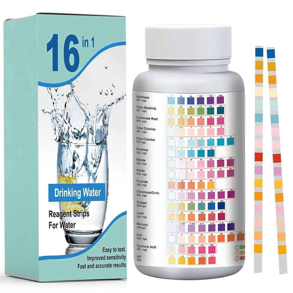150 Pieces 16 in 1 Water Test Strips, Pool and SPAs Water Test and Drinking Water, Water Test Strips Kit with 16 Parameters, Total Hardness Analysis, pH Test, Alkalinity