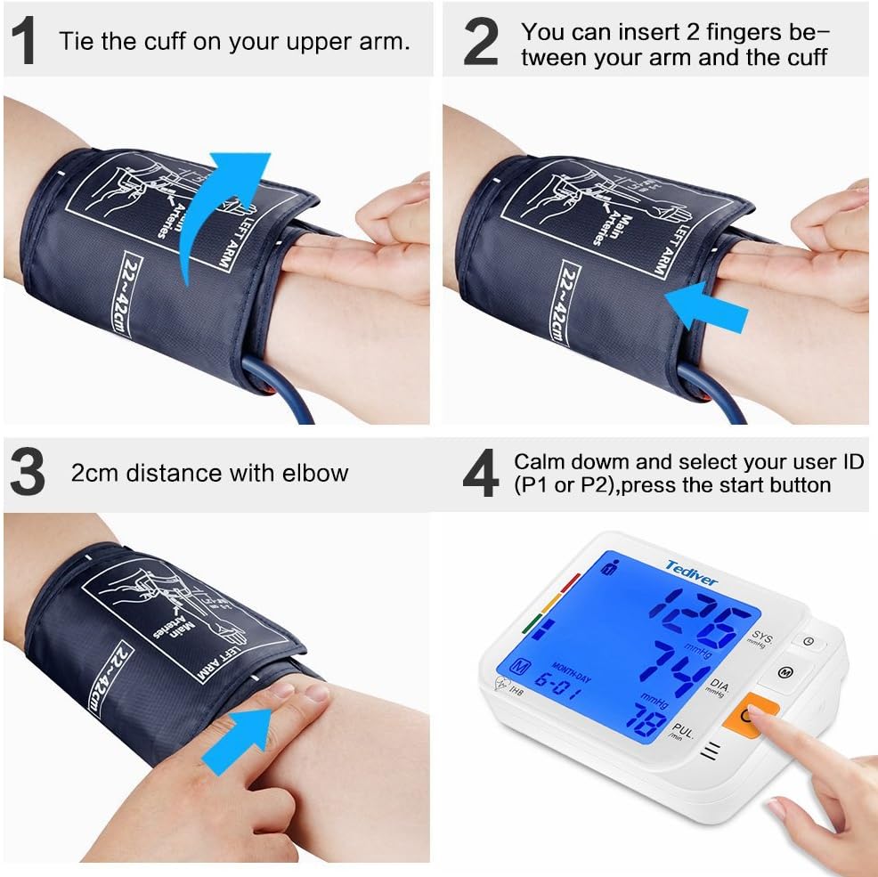 Digital Blood Pressure Monitor, Large Cuff 0.7-1.3 Feet, Electric Upper Arm Blood Pressure Machine with Electric Powered Charger and Device Case, Backlight LCD Screen, 2 Year Warranty