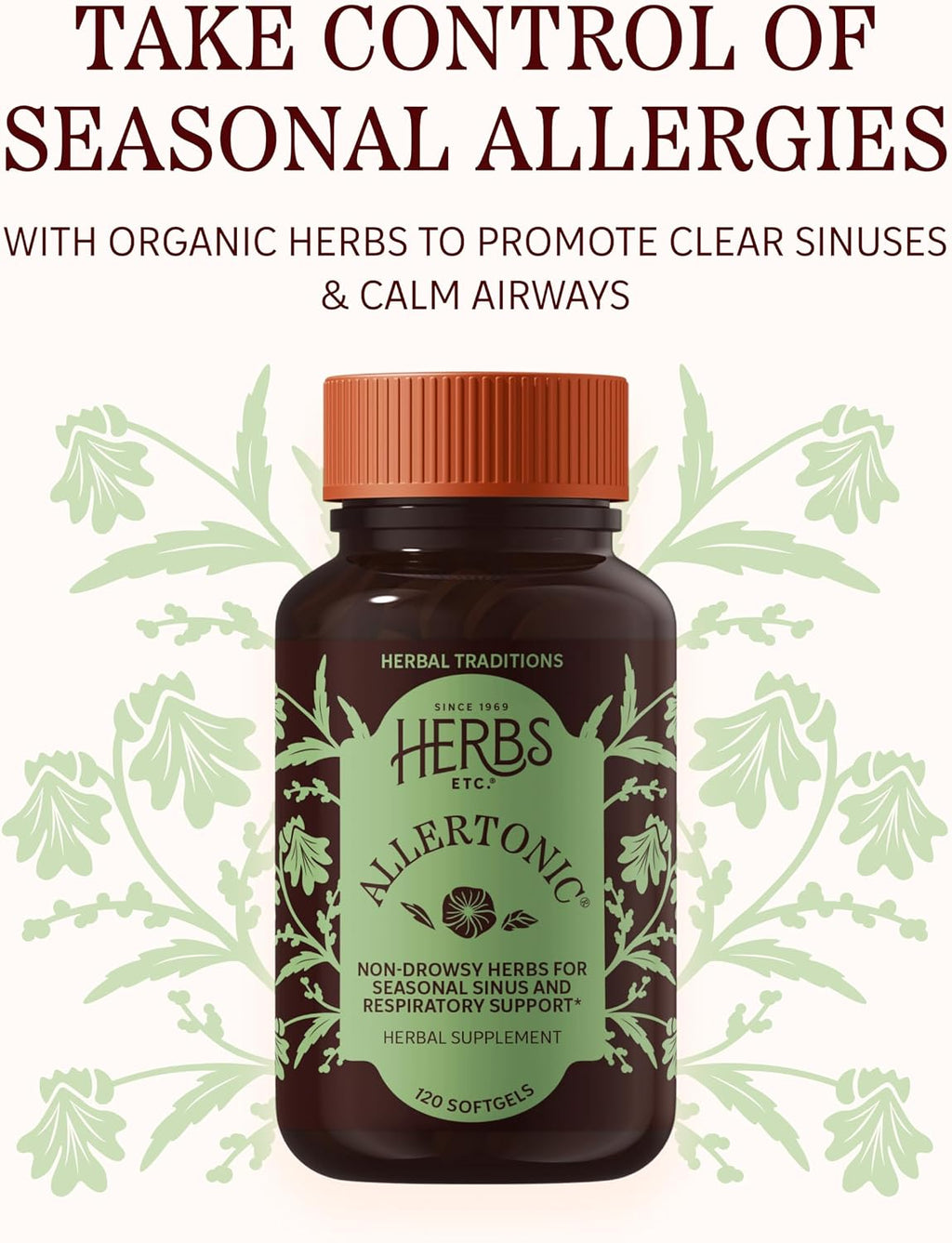 Herbs Etc. Allertonic Softgels, Herbal Allergy Supplement, 120 Count | Herbal Allergy Supplement with Organic Fresh Stinging Nettle, Eyebright, and Mullein for Respiratory Support, Non-Drowsy