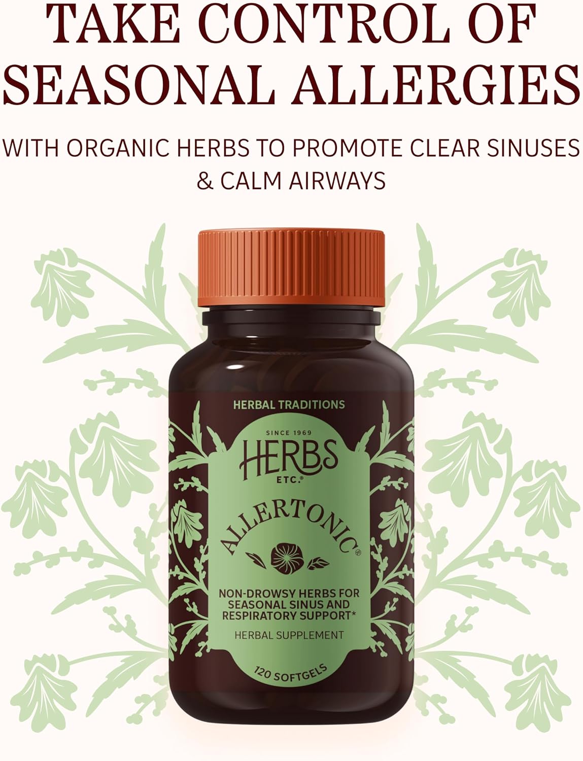 Herbs Etc. Allertonic Softgels, Herbal Allergy Supplement, 120 Count | Herbal Allergy Supplement with Organic Fresh Stinging Nettle, Eyebright, and Mullein for Respiratory Support, Non-Drowsy
