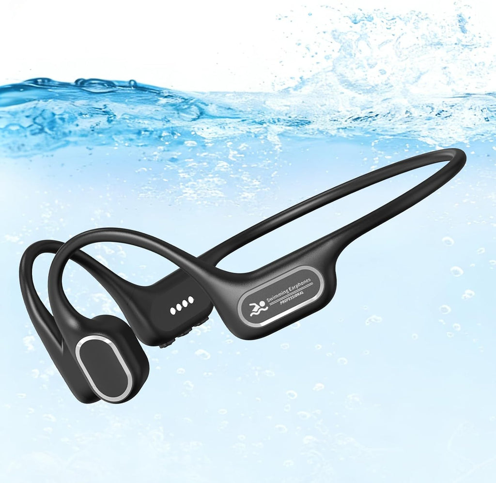 Soft Liquid Silicone Bone Conduction Swimming Headphones Underwater,IPX8 Waterproof Earbuds,Open Ear Swim Headphone with Skin-Friendly Silicone/Built-in 32G MP3-Player Earphones for Swim-Dark Black