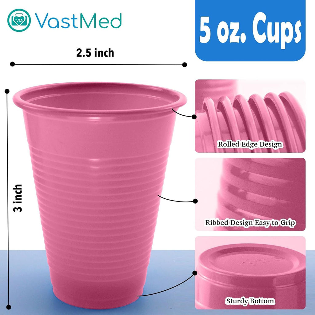 100 PCs Dental Grade Disposable 5oz Plastic Cup Pink Sturdy & Durable for Drinking Cup | Perfect as Rinsing Cup, Mouthwash