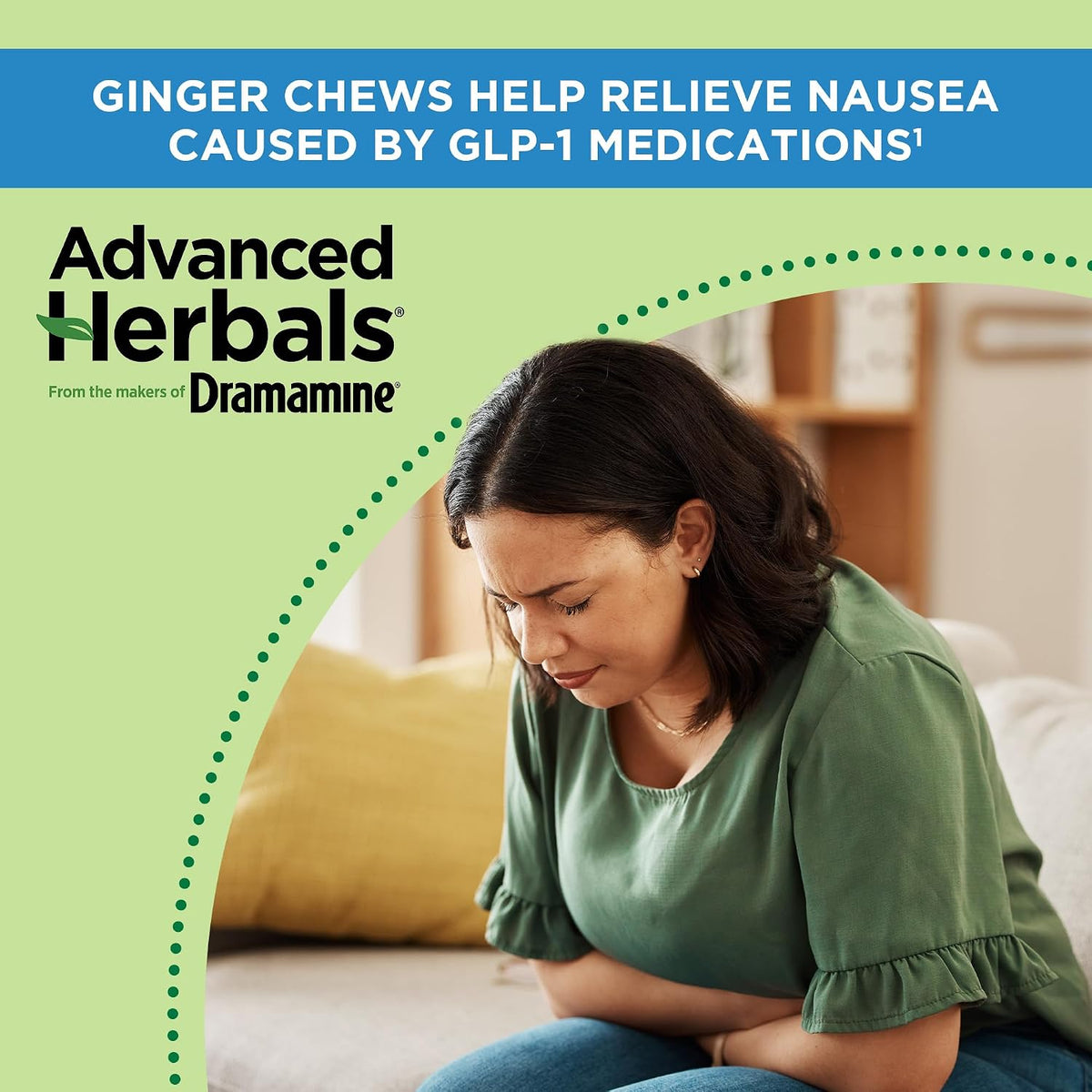Dramamine Advanced Herbals Ginger Chews, Nausea Relief, Lemon-Honey, 20ct | From the Makers of Dramamine, Non-Drowsy, Morning Sickness Relief & Motion Sickness Relief During Travel, Soft Chews