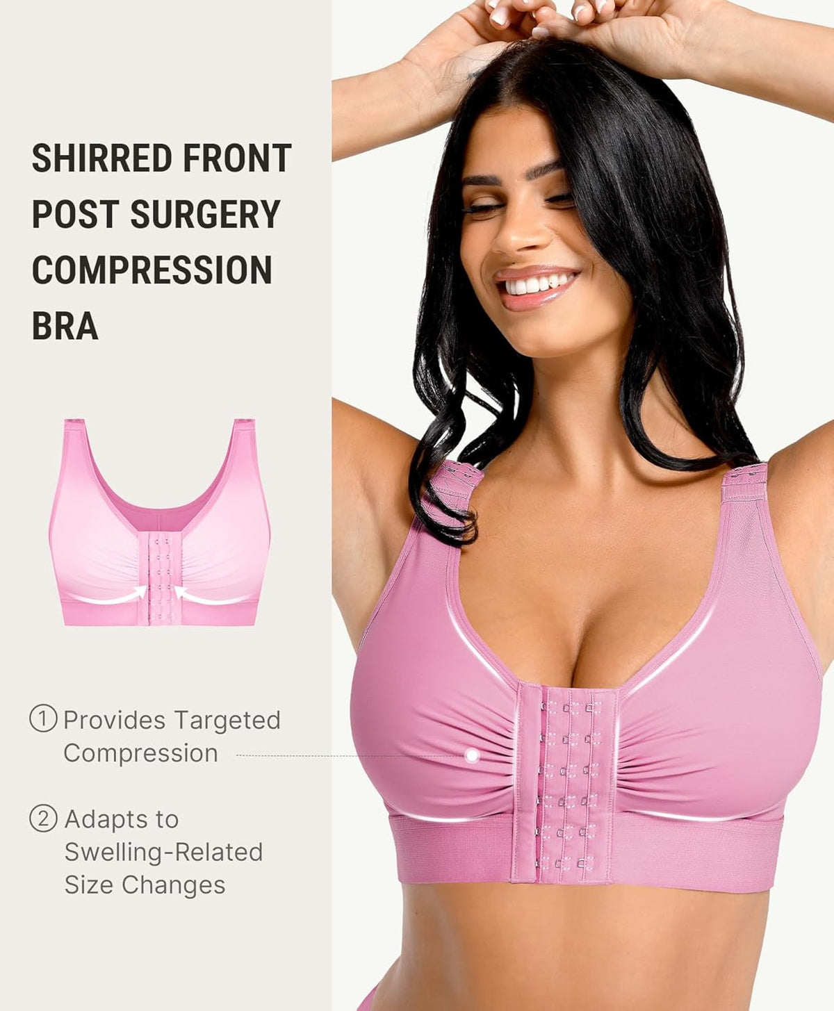 FeelinGirl Post Surgery Compression Bra for Women's Front Closure Bra with Adjustable Straps Wirefree