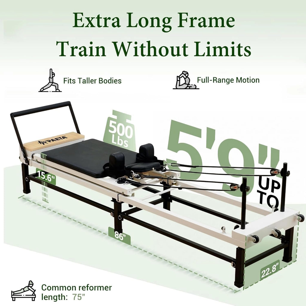 PAETA Pilates Reformer, 86" Foldable Reformer Pilates Machine with Adjustable Reformer Heights, Pilates Equipment with Music Wire Spings and Jump Boards