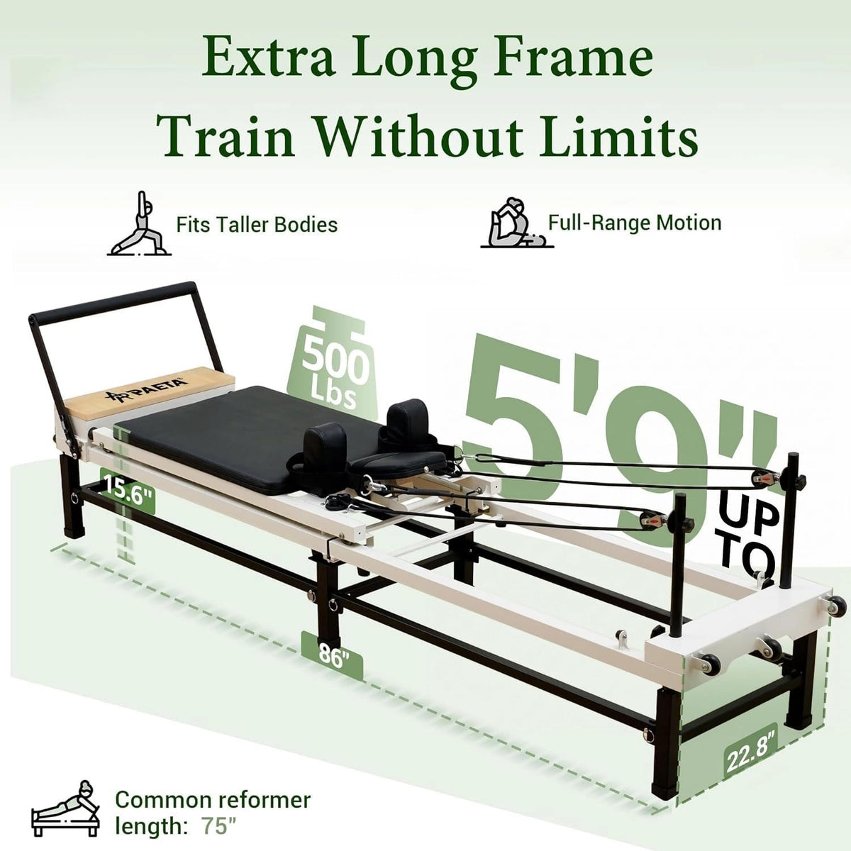 PAETA Pilates Reformer, 86" Foldable Reformer Pilates Machine with Adjustable Reformer Heights, Pilates Equipment with Music Wire Spings and Jump Boards