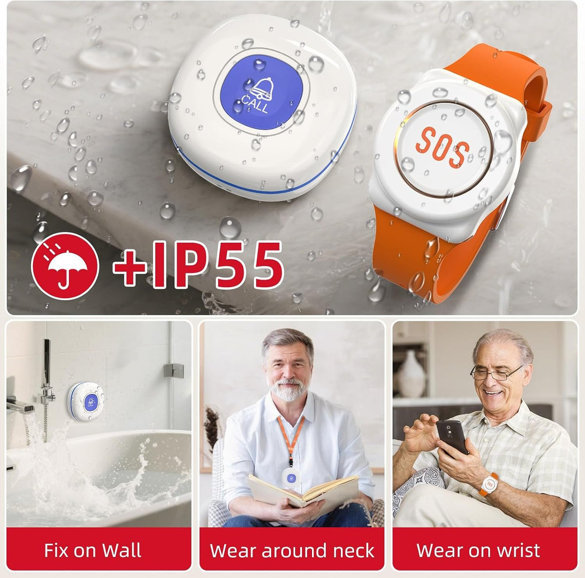 CallToU Wi-Fi Wireless Caregiver Pager Call Button for Elderly at Home , APP Emergency Alert for Seniors, Patients, and the Disabled with 1 Call Button, 1 Watch Button, 1 Receiver (2.4GHz Wi-Fi)