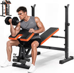 YOLEO 6-in-1 Weight Bench Set, 880LBS Adjustable Bench with Rack & Curl Pad | FID Adjust 41" Bench, Preacher Curl, Fits 5-6 ft Olympic Bar, Foldable Storage, Reinforced Steel Frame for Full-body Training