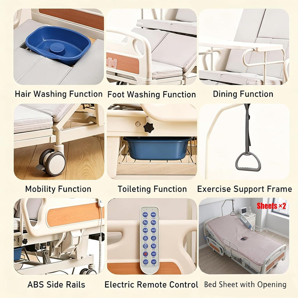 Full Electric Hospital Bed for Home Care, 37" Wide with Timed Auto-Turning,Height Adjustable 18.5"-29",550 lbs Capacity, Include Electric Bedpan,Trapeze&Dining Table