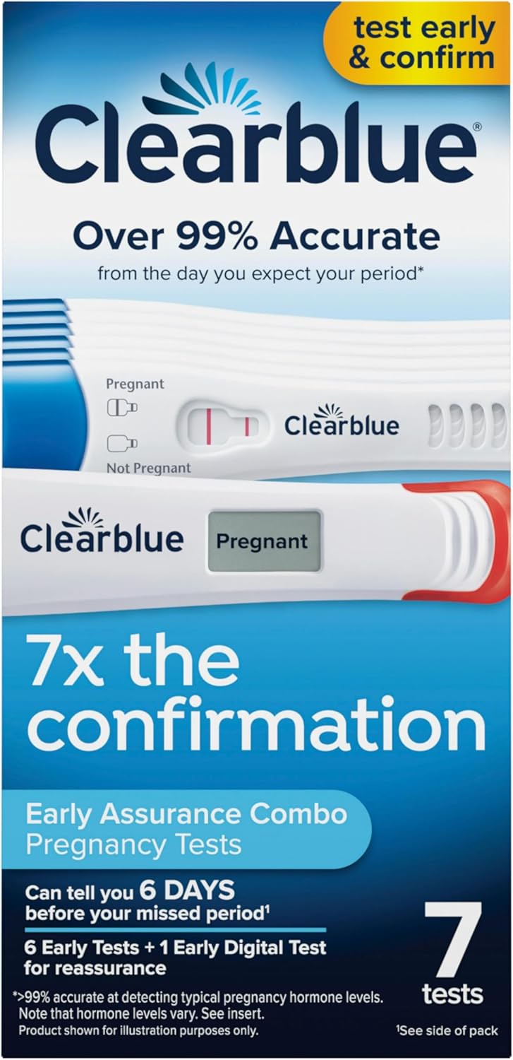Clearblue Early Pregnancy Test Kit, at-Home Pregnancy Test Kit for Women, hCG Hormone Pregnancy Tests with Easy-to-Read Results, 7 Tests