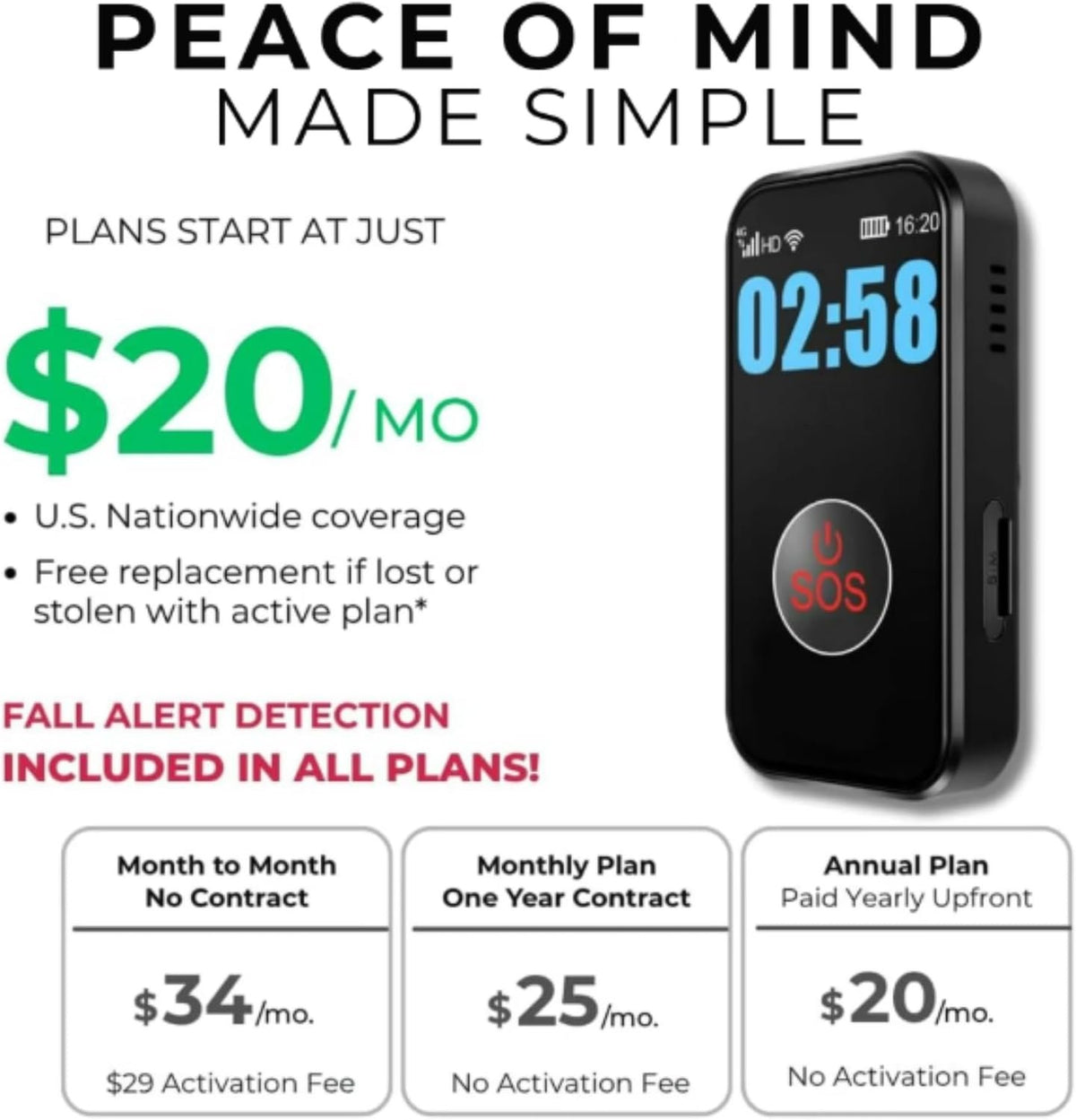 SecuLife Medical Alert Pendant for Seniors — Alerts Go Direct to Family, No Call Center | Auto Fall Detection, GPS Tracking, 2-Way Calling, No Contract, Water Resistant Necklace