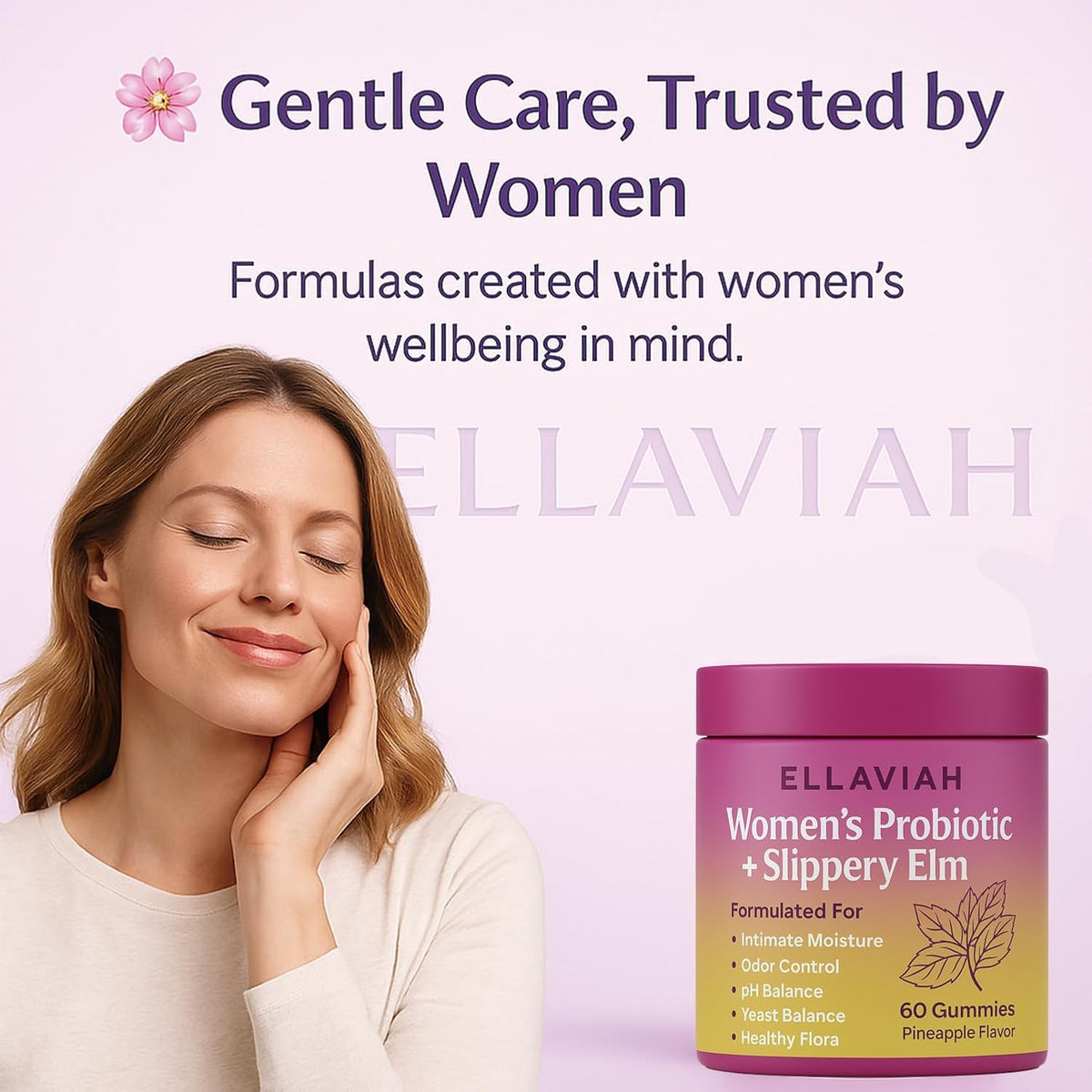 Women’s Probiotic + Slippery Elm Gummies – Pineapple Flavor | Supports Intimate Balance, pH & Healthy Flora | 60 Gummies