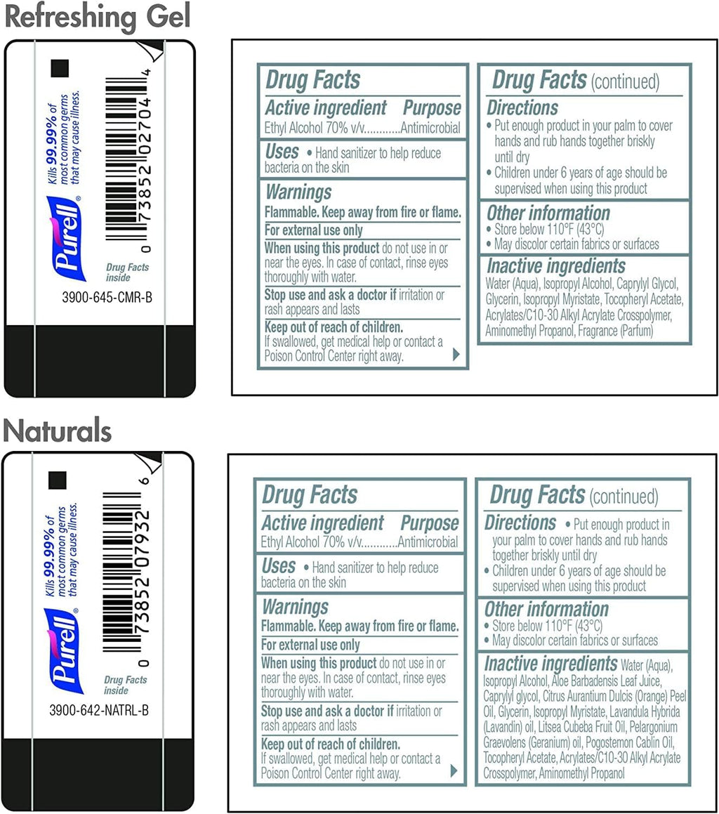 Purell Advanced Hand Sanitizer Variety Pack, Naturals and Refreshing Gel, 1 Fl Oz Travel Size Flip-Cap Bottle with Jelly Wrap Carrier (Pack of 8) - 3900-09-ECSC