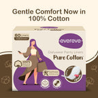 Evereve Pure Cotton Panty Liners for Women, 180mm, Pack of 60, Ultra-Soft, Breathable & Rash-Free, Ideal for Daily Discharge, Spotting & Everyday Freshness, All Day Comfort for Non-Period Days
