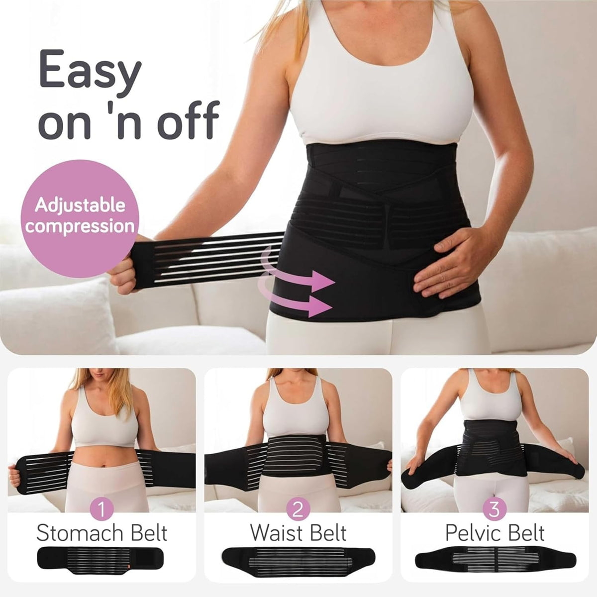 3 in 1 Post Pregnancy Abdominal Belt for Women, C-Section Abdomen Belt & Belly Wrap for After Delivery Recovery – Adjustable Postpartum Belt, Maternity Belt for Waist, Pelvis & Tummy Support (Free Size) (Black)