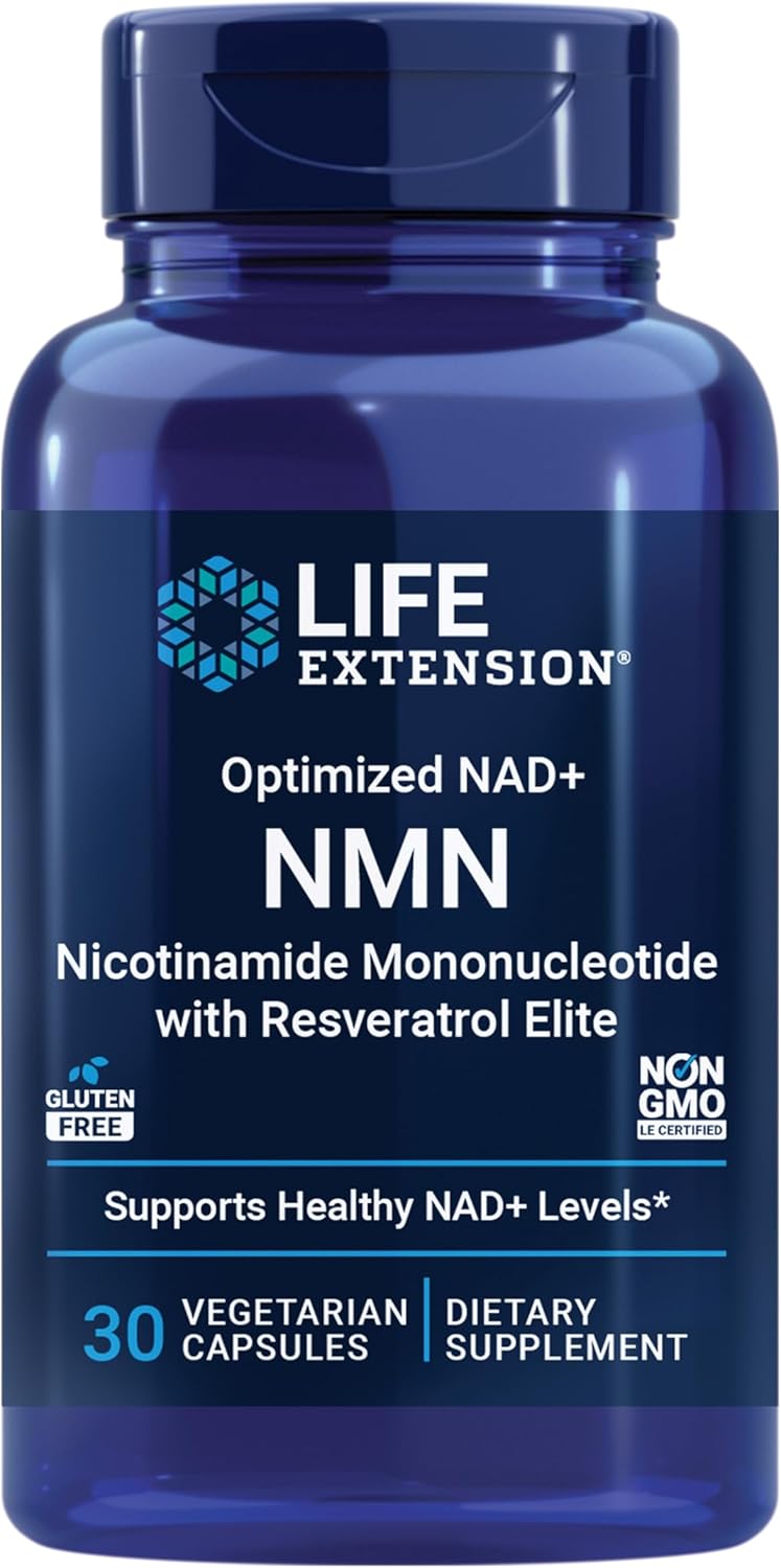 Life Extension NMN with Resveratrol Elite. Nicotinamide Mononucleotide, Trans-Resveratrol, Quercetin & Fisetin. NAD Precursor for Cellular Energy & Healthy Aging. Gluten Free, Non-GMO, 30 Veg Caps