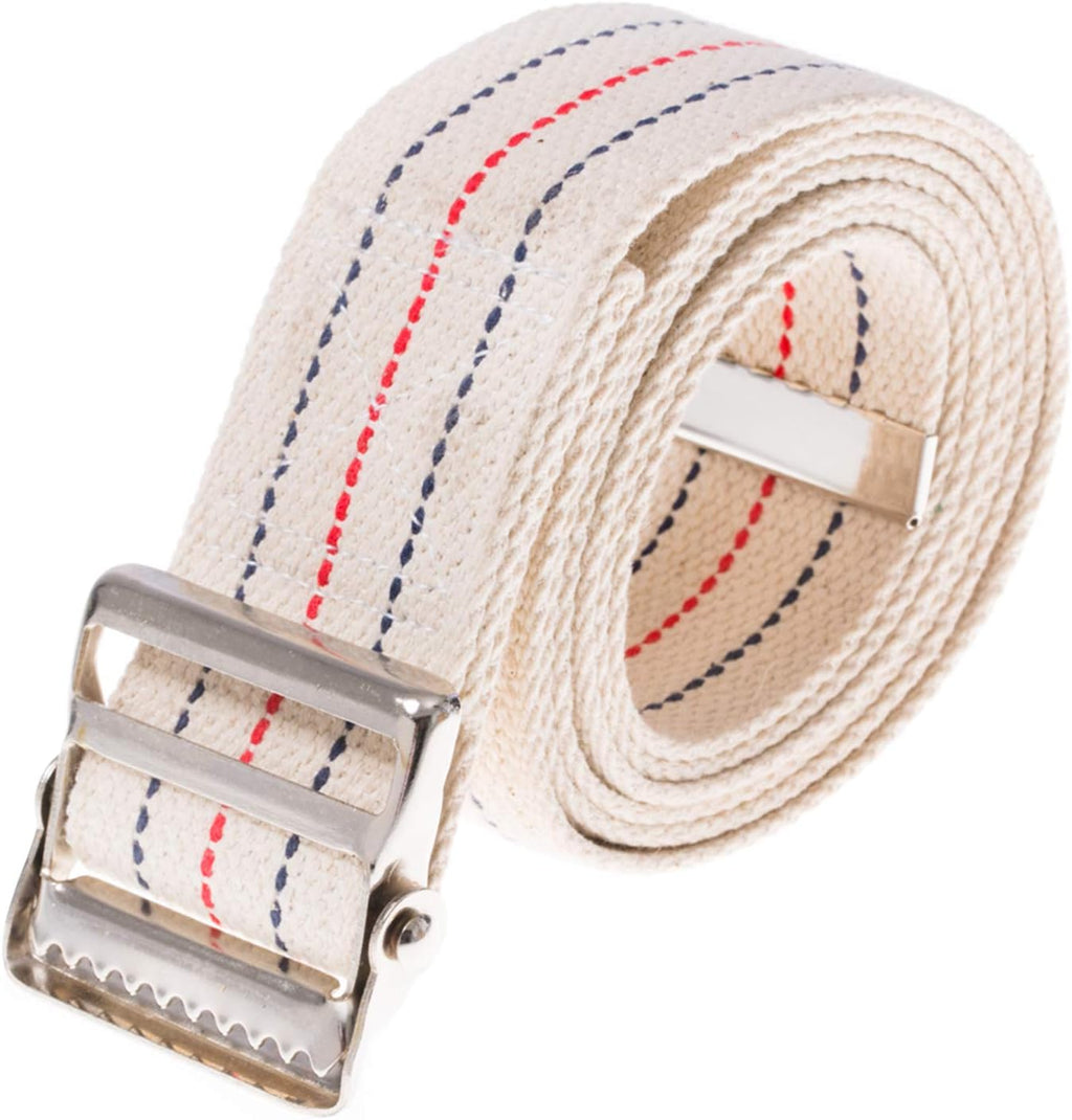 COW&COW Transfer and Gait Belt with Metal Buckle - Transfer Walking and Standing Assist Aid for Caregiver Nurse Therapist 2 inches (Beige with Stripes, 60")