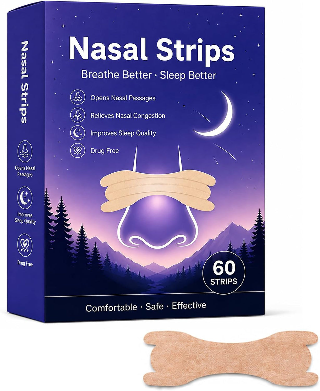 60PCS Extra Strength Nasal Strips for Snoring and Nasal Congestion Relief