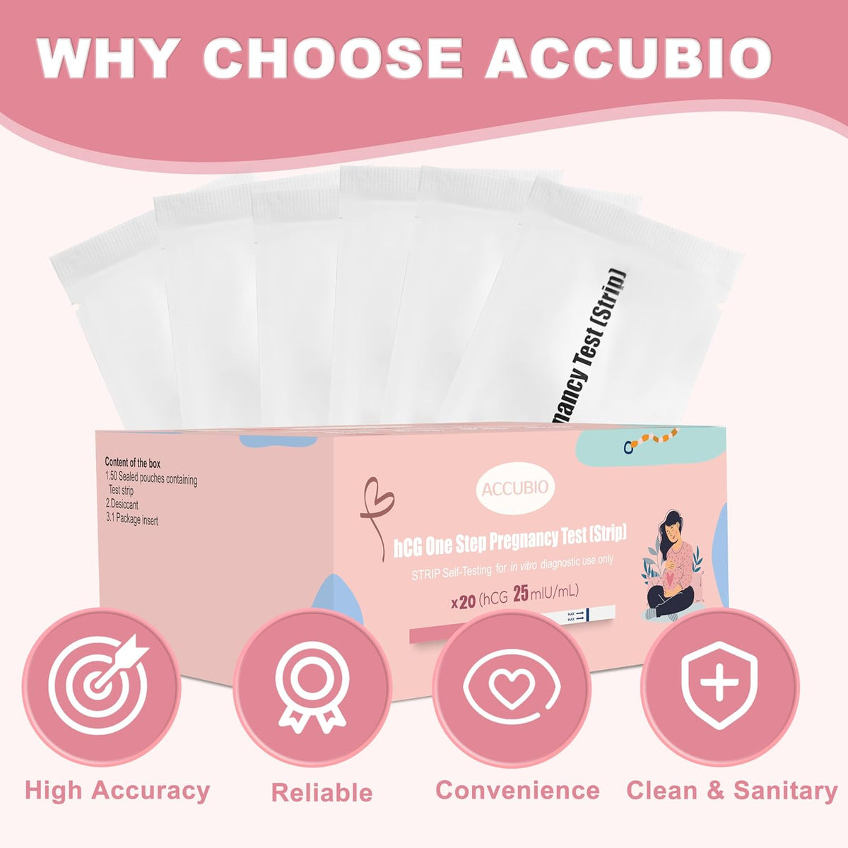 Pregnancy Test Strips with Urine Cups, hCG Detection Home Pregnancy Tests, Sensitive & Over 99% Accurate, 20 Count Individually Wrapped, Rapid hCG Test Strips, 5mm Wider 25mIU/mL