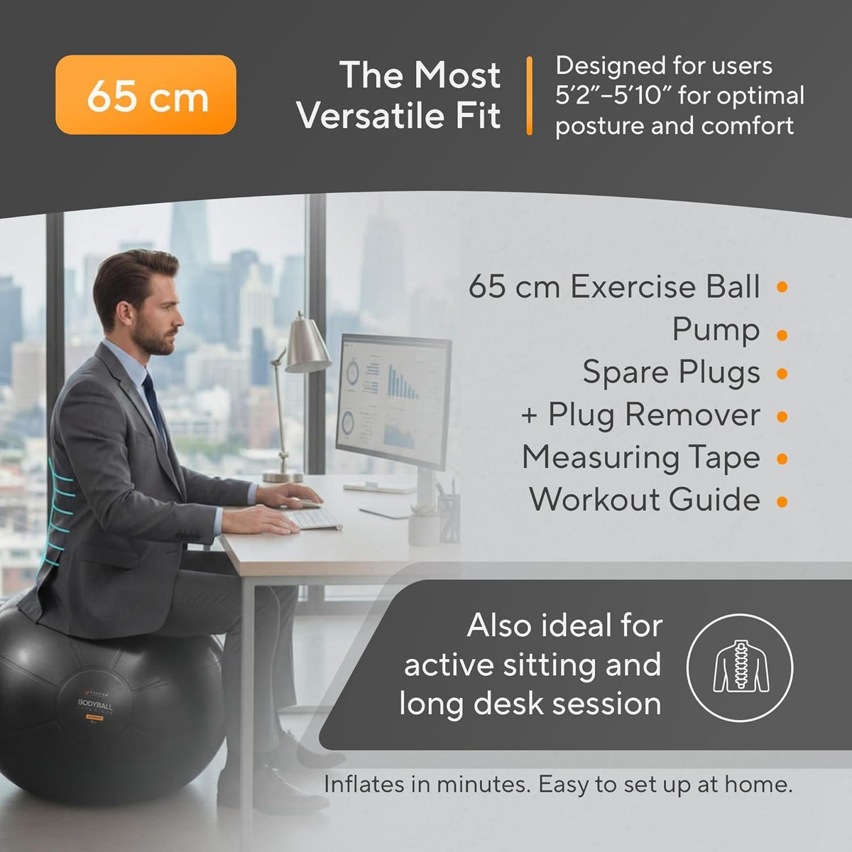 Yoga Ball, 1,000 lb Anti-Burst, Extra Thick, Non-Slip