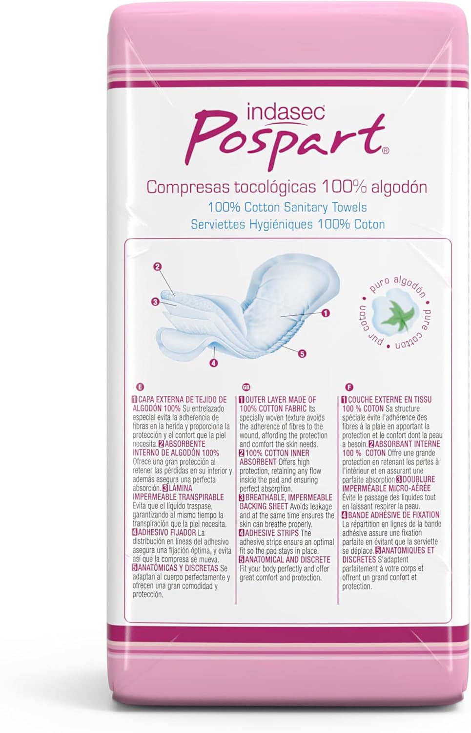 Indasec Pospart Tocological Pads Cotton - 12 Units
