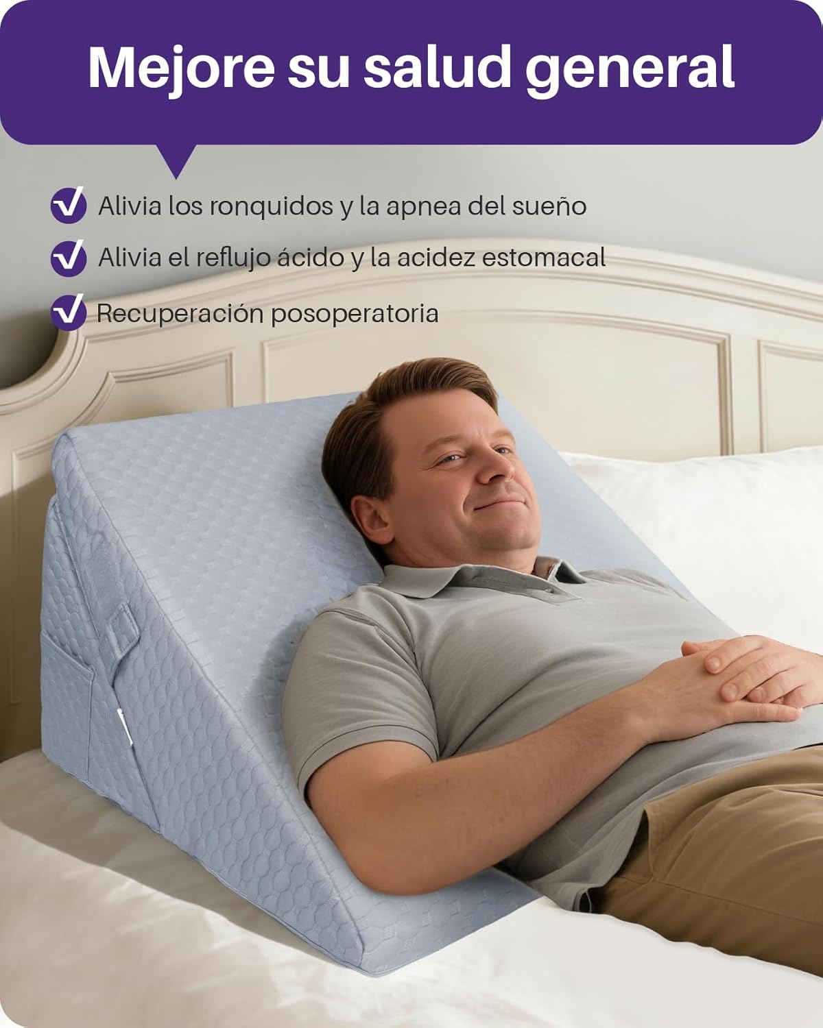 Kekoy Adjustable Adult Anti-Reflux Wedge | Ideal for Sleep Apnea, Acid Reflux, Snoring and Postoperative Recovery | Memory Foam Wedge Pillow, Washable Cover and Handle – Grey