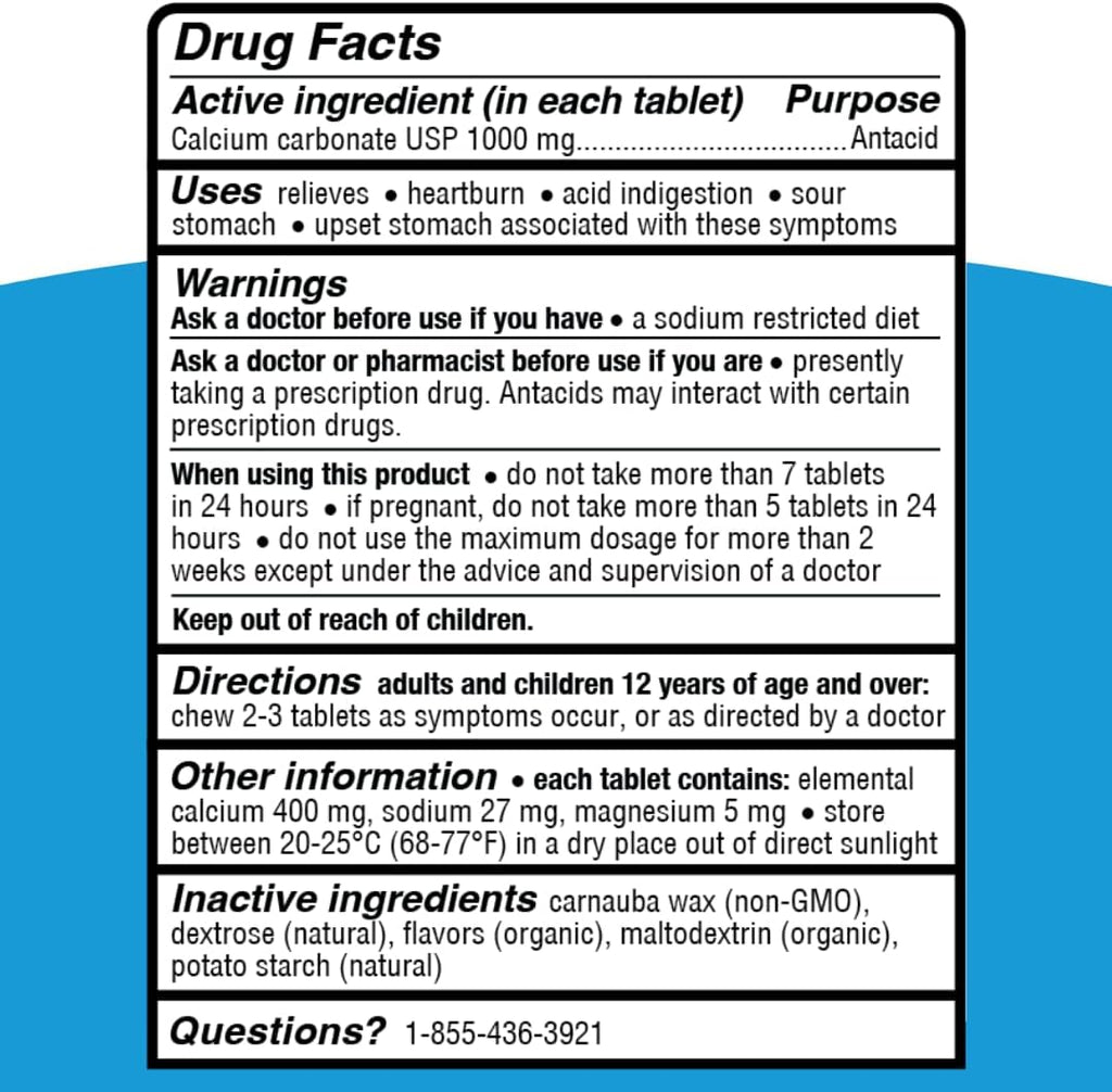 Genexa Antacid Made Clean, 72 Chewable Tablets, Berry Flavor | Calcium Carbonate Maximum Strength, Dye Free, 0% Artificial Additives, Heartburn, Acid Indigestion & Upset Stomach Relief