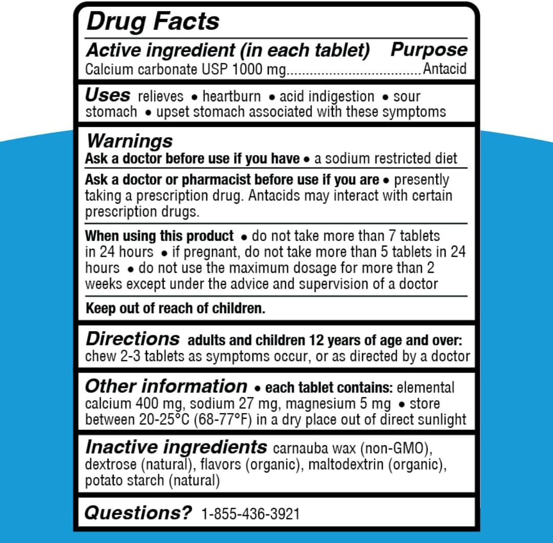 Genexa Antacid Made Clean, 72 Chewable Tablets, Berry Flavor | Calcium Carbonate Maximum Strength, Dye Free, 0% Artificial Additives, Heartburn, Acid Indigestion & Upset Stomach Relief