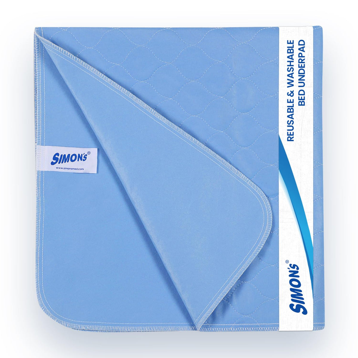 Simon's Cotton Adult Reusable Classic Bed Underpad for Elderly, Heavy Absorbency Large Size 34 X 36 Inches | Leak Proof 4 Layer Design Protects Surfaces for Incontinence Patients– Blue | Pack of 1
