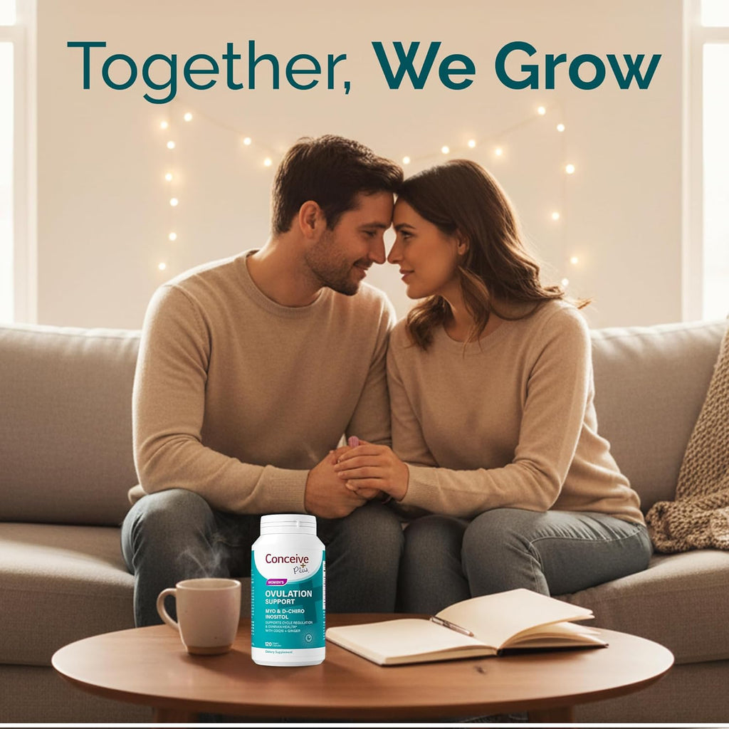 Conceive Plus Ovulation Support - PCOS Supplement for Fertility, Myo-Inositol & D-Chiro Inositol, Folic Acid, Ginger & CoQ10 - Multivitamin - Hormone Balance for Women - 120 Soft Capsules