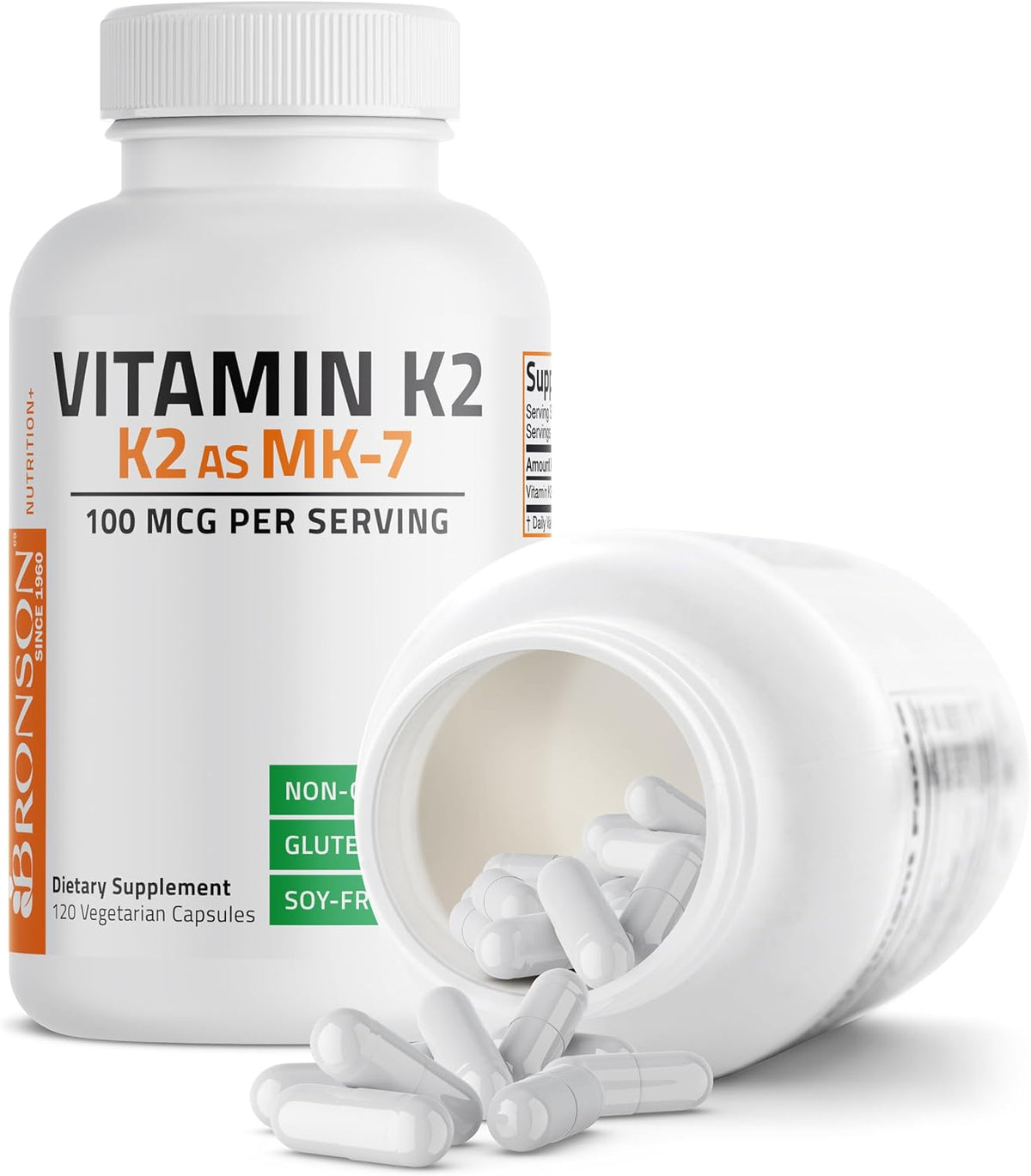 Bronson Vitamin K2 as MK-7 Menaquinone 100 mcg Non-GMO, 120 Capsules