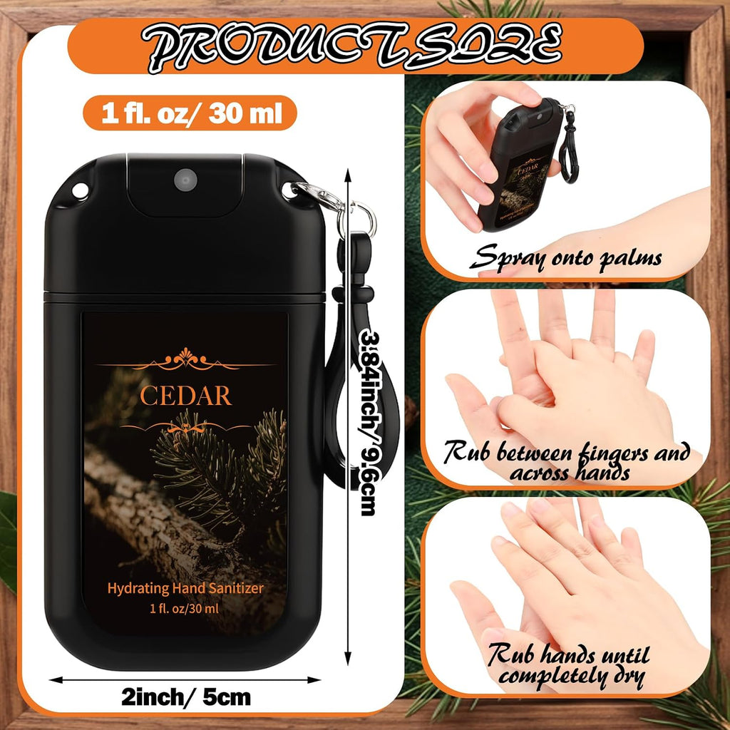 24 Pcs Power Mist Hand Sanitizer Spray with Keychain Bulk Travel Size Hydrating Hand Sanitizer Pocket 1 Fl. oz Black Spray Bottle for Men Daily Use Friend Nurse Teacher Coworker Office Gifts