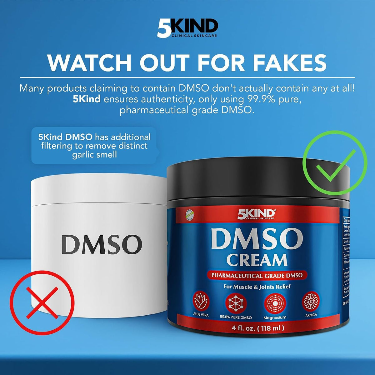 5Kind DMSO Cream for Pain Relief 4 fl oz Topical Muscle & Joint Pain Relief