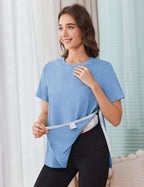 Deyeek Post Shoulder Surgery Shirts for Women Tear Away Side Snap Chemo Port Shirts Short Sleeve Adaptive Clothing