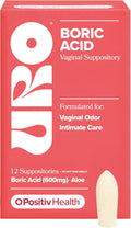 O Positiv URO Boric Acid Vaginal Suppository – with Lactic Acid, and Aloe for Fast Relief and Vaginal Odor Control – Vegan, Free from Parabens, Dyes, and Fragrances – 12 Count (Pack of 1)
